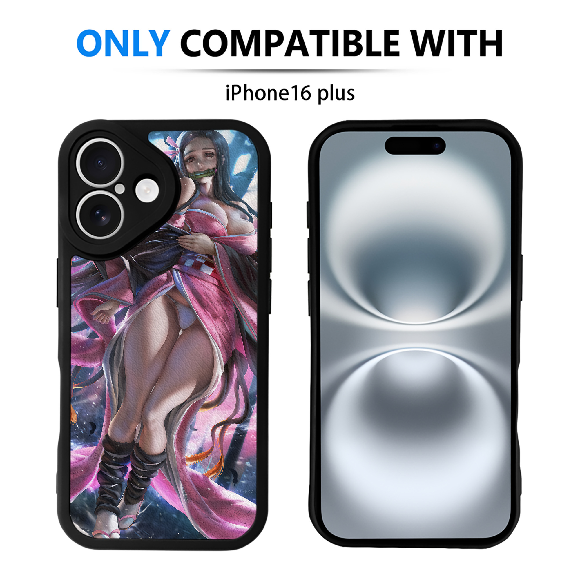 （画像用） 鬼滅の刃（きめつのやいば）竈門 禰󠄀豆子／かまど ねずこ Kamado Nezuko 【iPhone 16シリーズ対応】シリコンスマホケース（レザー調） 材質：シリコン